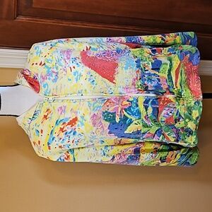 MICHAEL LEU ZIP-UP SWEATSHIRT LARGE PALM TREES MULTI-COLORED